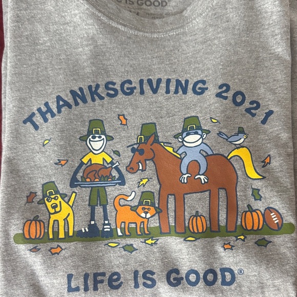 Life Is Good Gray Thanksgiving 2021 Tee - Picture 1 of 2